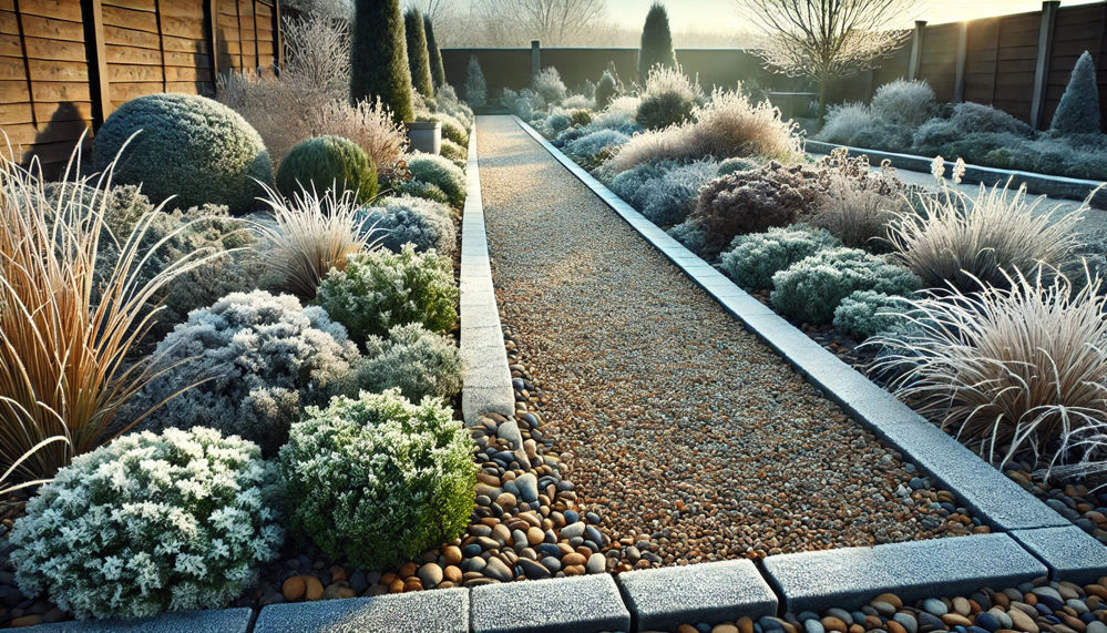 Pathway with gravel and decorative aggregates